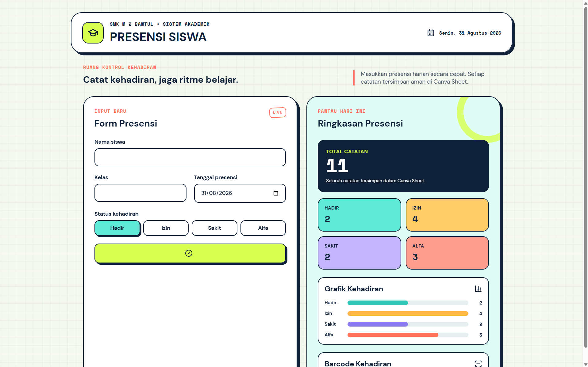Aplikasi Presensi Kehadiran Karya Siswa SMK Muhammadiyah 2 Bantul